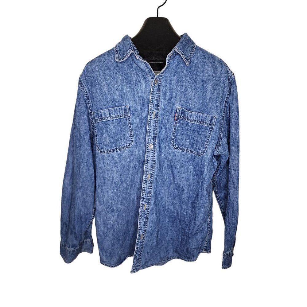 Levis Long Sleeve Button Up Denim Shirt Mens Size XL Blue Jean Western Wear
